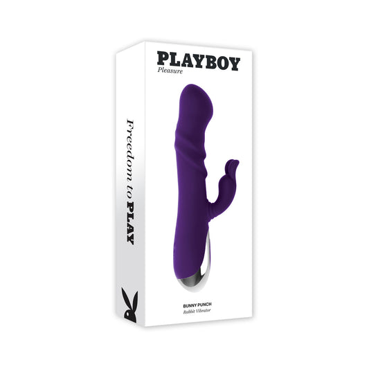 PLAYBOY BUNNY PUNCH RECHARGEABLE SILICONE RABBIT VIBRATOR PURPLE