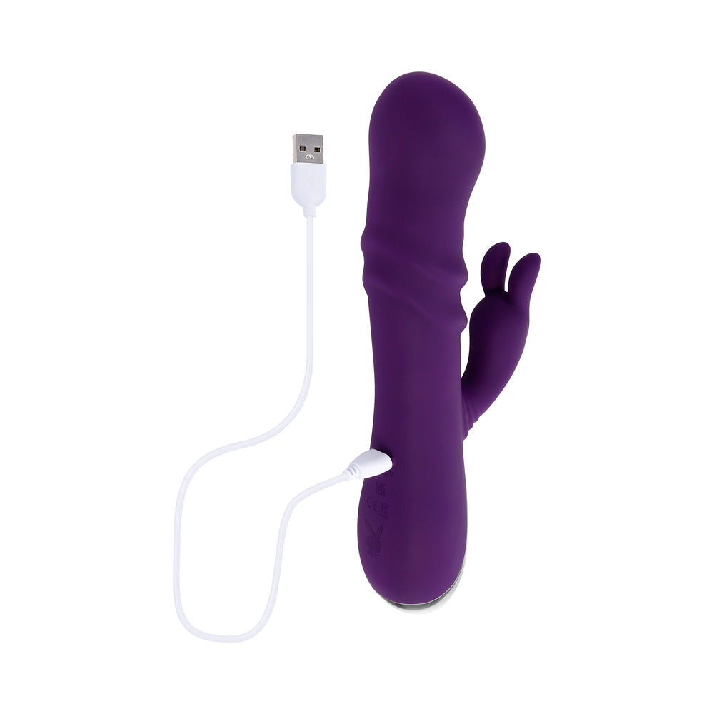 PLAYBOY BUNNY PUNCH RECHARGEABLE SILICONE RABBIT VIBRATOR PURPLE