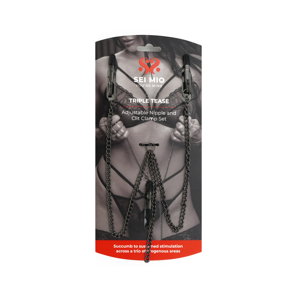 SEI MIO TRIPLE TEASE ADJUSTABLE NIPPLE AND CLIT CLAMP SET