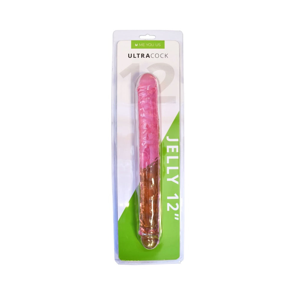 ME YOU US ULTRA COCK 12 IN. JELLY DOUBLE ENDED DILDO PINK