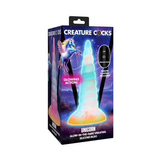 XR BRANDS - CREATURE COCKS UNICORN GLOW-IN-THE-DARK VIBRATING SILICONE DILDO