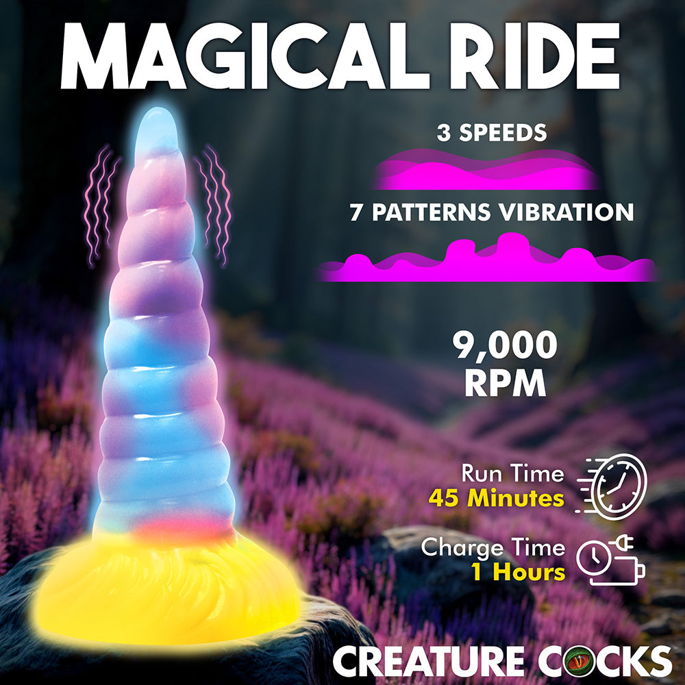 CREATURE COCKS UNICORN GLOW-IN-THE-DARK VIBRATING SILICONE DILDO