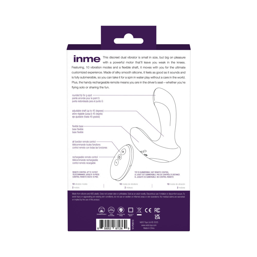 VEDO INME RECHARGEABLE DUAL VIBE WITH REMOTE PURPLE