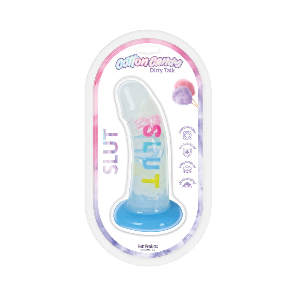 COTTON CANDY DIRTY TALK SLUT 6 IN. SILICONE DILDO