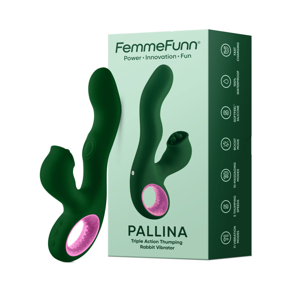 FEMMEFUNN PALLINA TRIPLE ACTION THUMPING RABBIT VIBRATOR DARK GREEN