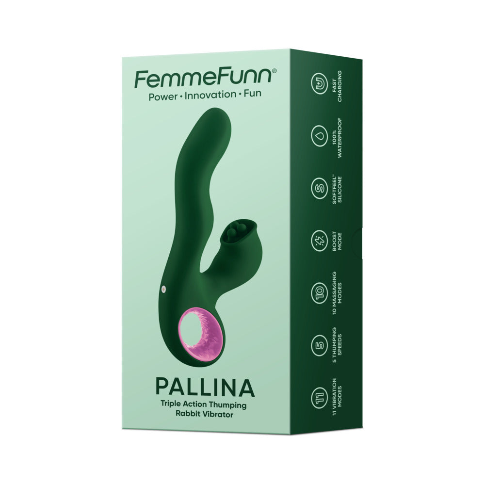 FEMMEFUNN PALLINA TRIPLE ACTION THUMPING RABBIT VIBRATOR DARK GREEN