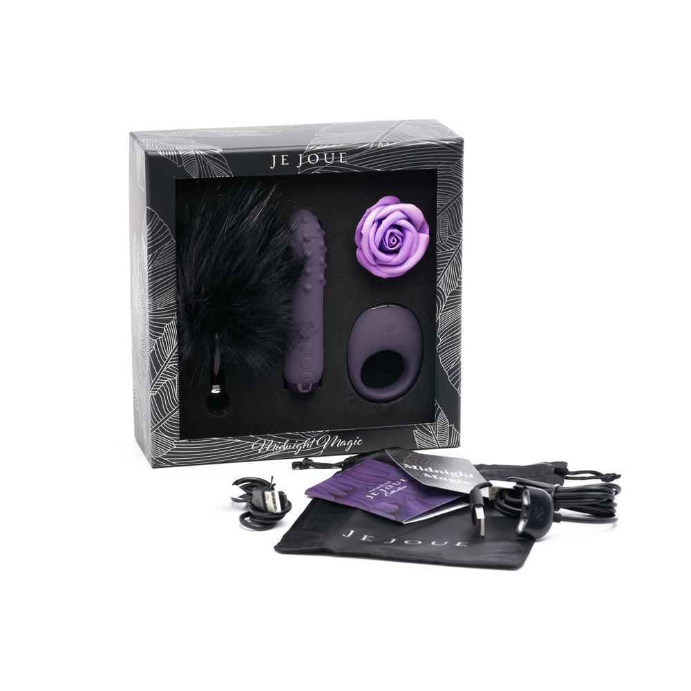 JE JOUE MIDNIGHT MAGIC: DUET BULLET, MIO RING, FEATHER TICKLER, ROSE BATH MELT