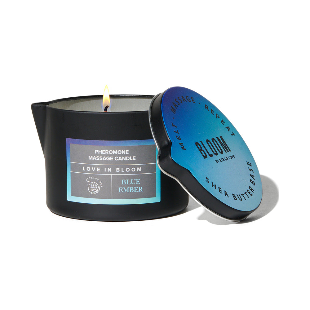 EYE OF LOVE BLOOM PHEROMONE MASSAGE CANDLE BLUE EMBER 5 OZ.