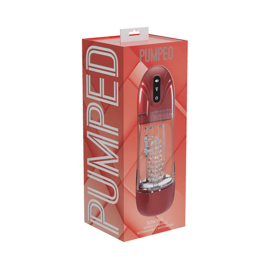 PUMPED SONICPULL MASTURBATOR SUCTION VIBRATION MULTIMEDIA ENHANCED METALLIC RED