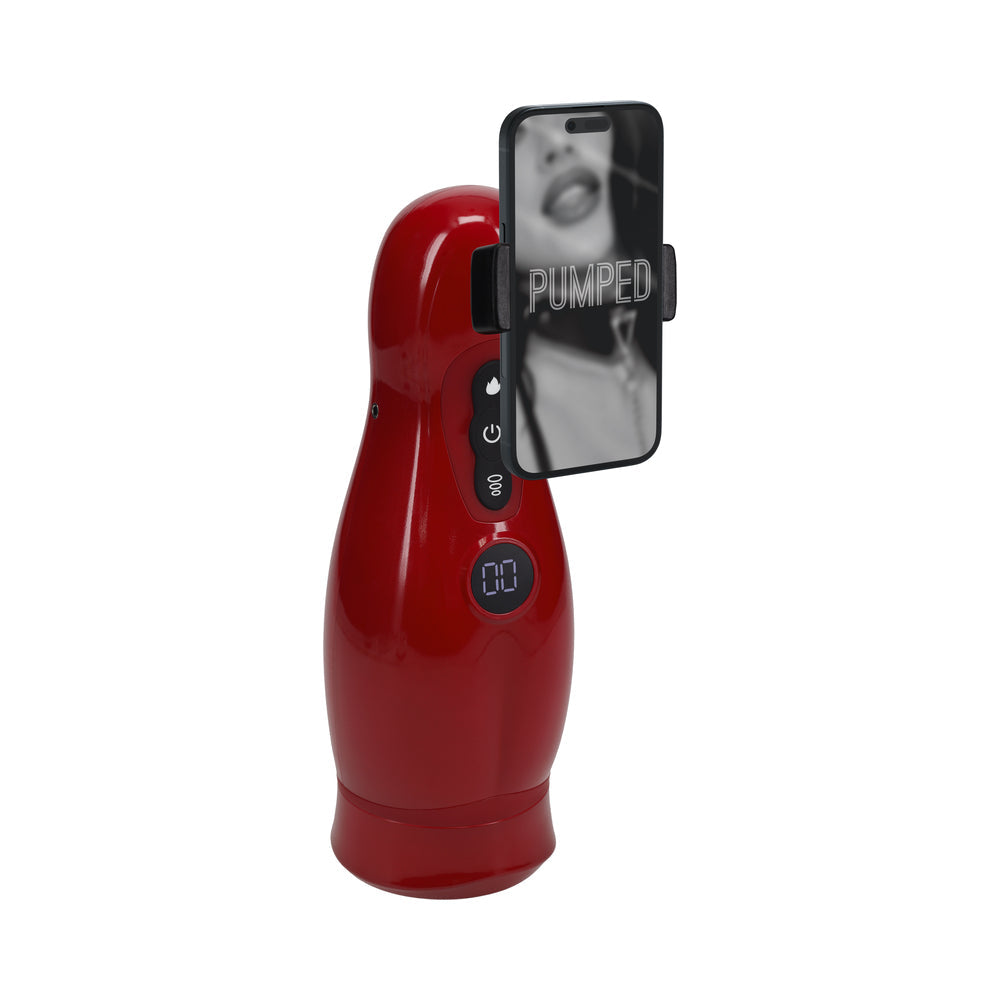 PUMPED VIRTUO MASTURBATOR SUCTION VIBRATION PHONE ATTACHMENT METALLIC RED