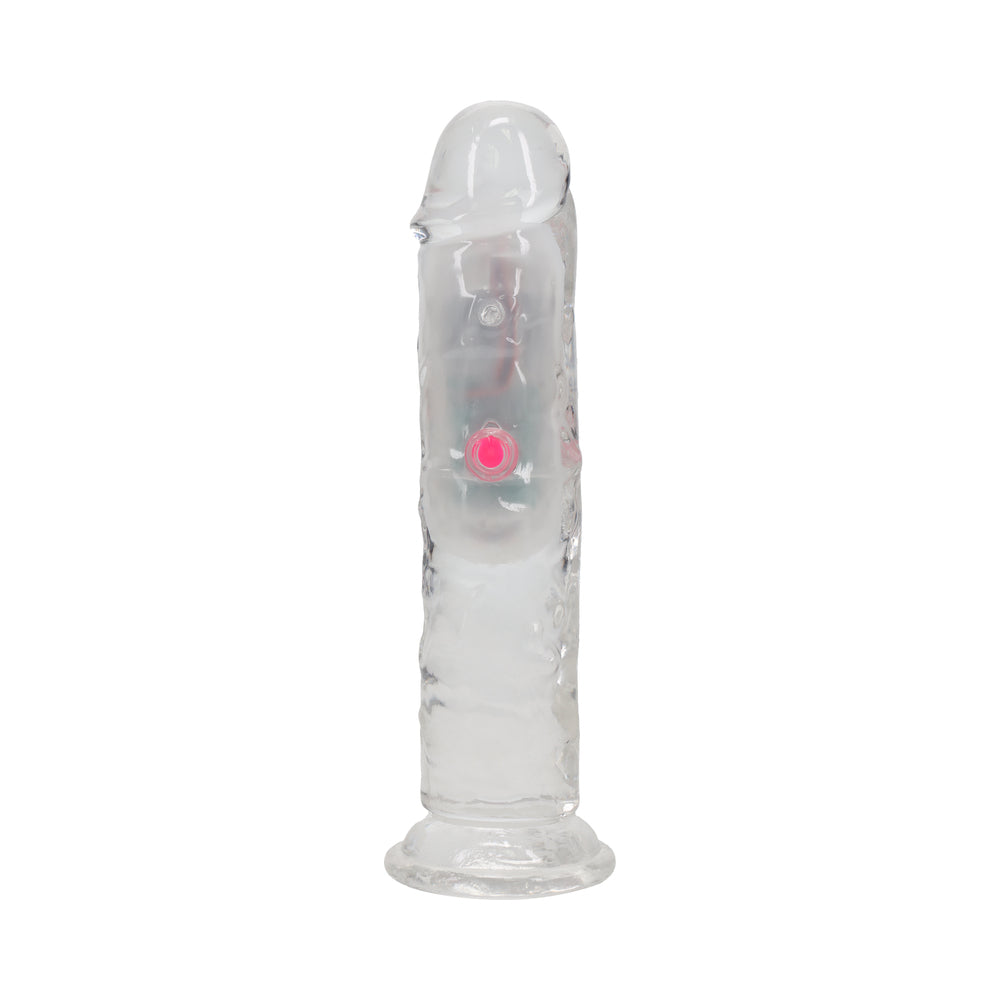 REALROCK WIRELESS RECHARGEABLE REMOTE CONTROL LED VIBRATING 6 IN. DILDO CLEAR