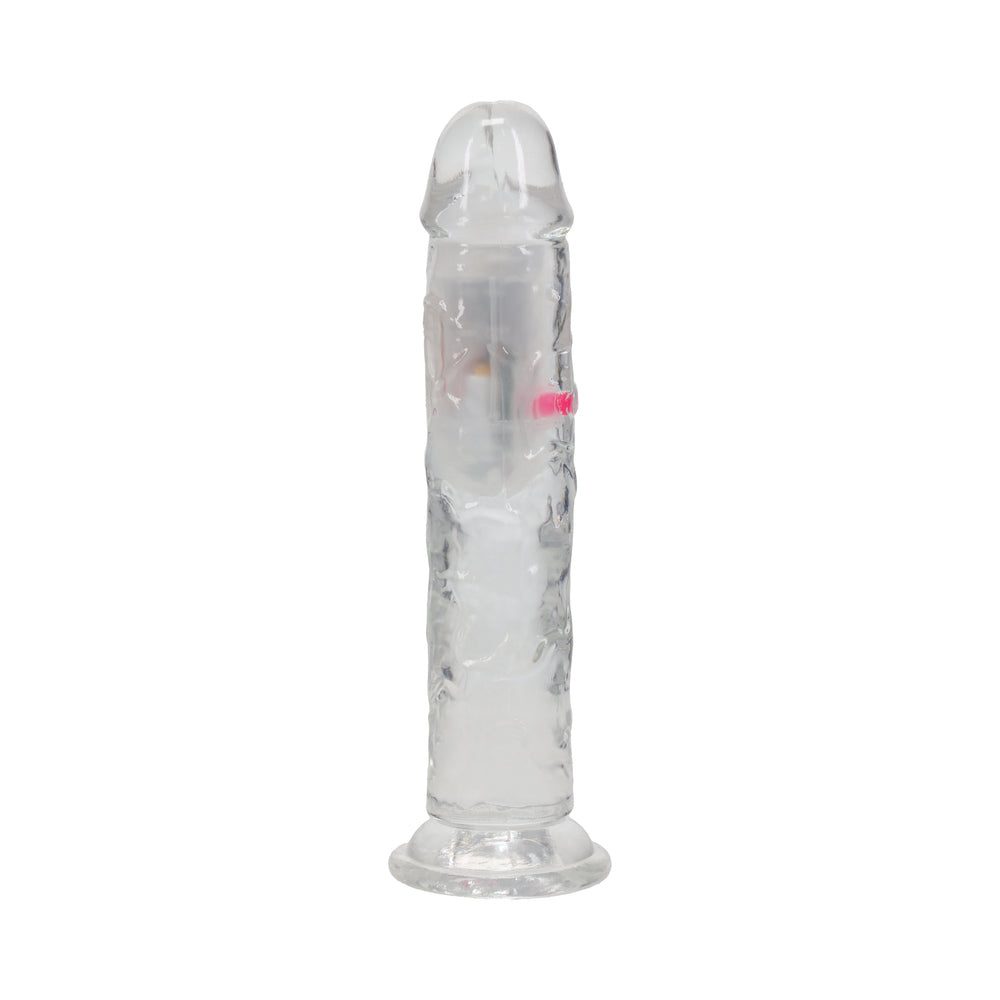 REALROCK WIRELESS RECHARGEABLE REMOTE CONTROL LED VIBRATING 7 IN. DILDO CLEAR
