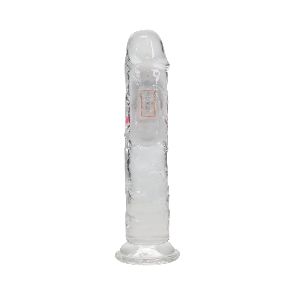 REALROCK WIRELESS RECHARGEABLE REMOTE CONTROL LED VIBRATING 7 IN. DILDO CLEAR