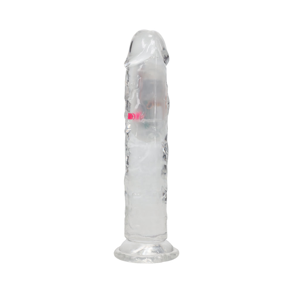 REALROCK WIRELESS RECHARGEABLE REMOTE CONTROL LED VIBRATING 7 IN. DILDO CLEAR
