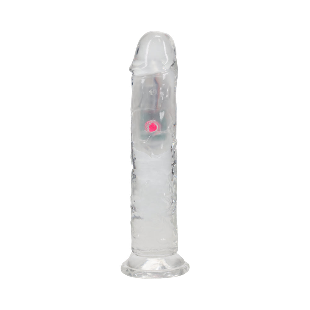 REALROCK WIRELESS RECHARGEABLE REMOTE CONTROL LED VIBRATING 7 IN. DILDO CLEAR