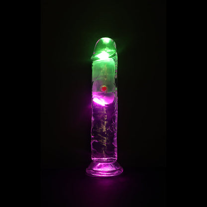 REALROCK WIRELESS RECHARGEABLE REMOTE CONTROL LED VIBRATING 7 IN. DILDO CLEAR