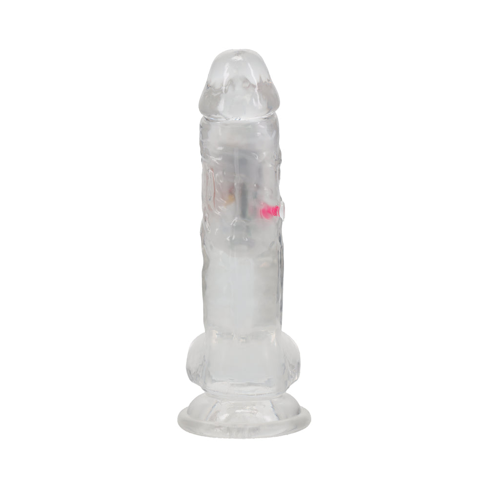 REALROCK WIRELESS RECHARGEABLE REMOTE CONTROL LED VIBRATING 7 IN. DILDO WITH BALLS CLEAR