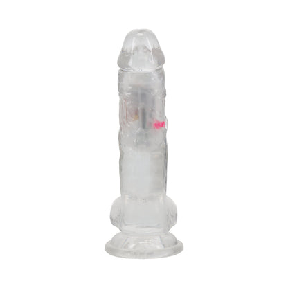 REALROCK WIRELESS RECHARGEABLE REMOTE CONTROL LED VIBRATING 7 IN. DILDO WITH BALLS CLEAR
