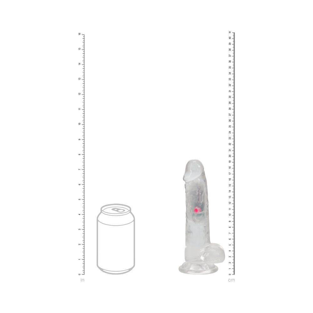 REALROCK WIRELESS RECHARGEABLE REMOTE CONTROL LED VIBRATING 7 IN. DILDO WITH BALLS CLEAR