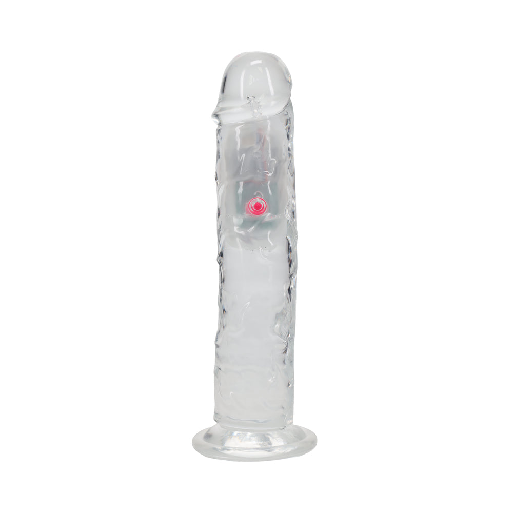 SHOTS - REALROCK WIRELESS RECHARGEABLE REMOTE CONTROL LED VIBRATING 8 IN. DILDO CLEAR