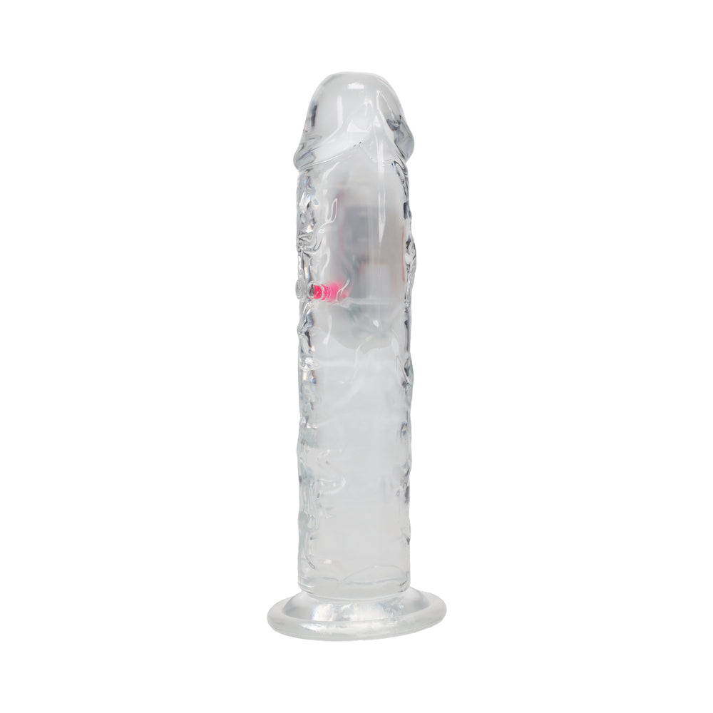 SHOTS - REALROCK WIRELESS RECHARGEABLE REMOTE CONTROL LED VIBRATING 8 IN. DILDO CLEAR