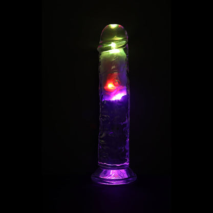 SHOTS - REALROCK WIRELESS RECHARGEABLE REMOTE CONTROL LED VIBRATING 8 IN. DILDO CLEAR