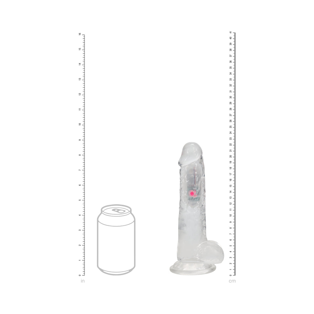 REALROCK WIRELESS RECHARGEABLE REMOTE CONTROL LED VIBRATING 8 IN. DILDO WITH BALLS CLEAR