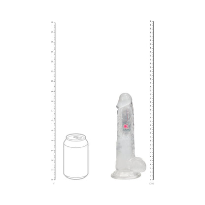 REALROCK WIRELESS RECHARGEABLE REMOTE CONTROL LED VIBRATING 8 IN. DILDO WITH BALLS CLEAR