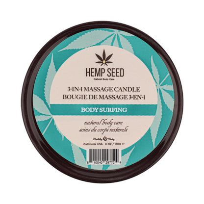EARTHLY BODY HEMP SEED 3-IN-1 MASSAGE CANDLE BODY SURFING 6 OZ.