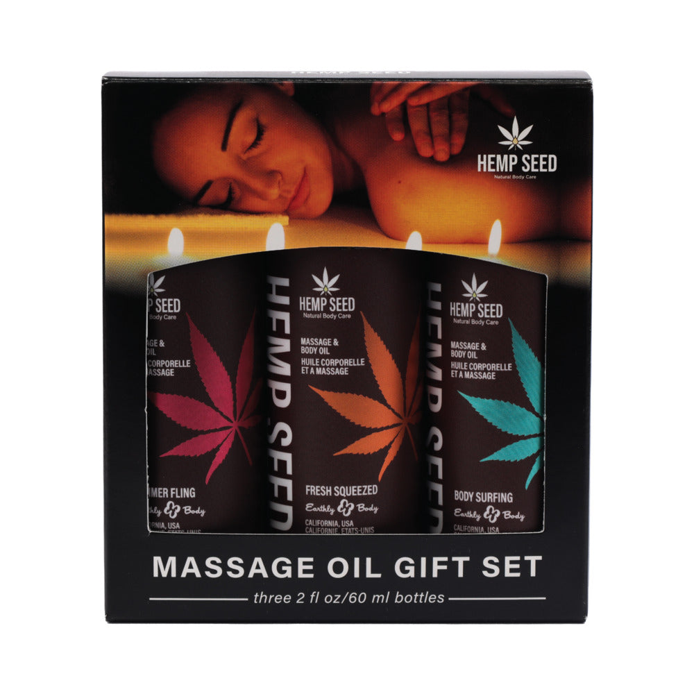EARTHLY BODY HEMP SEED SUMMER 2025 MASSAGE & BODY OIL TRIO GIFT SET