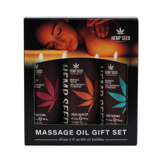 EARTHLY BODY HEMP SEED SUMMER 2025 MASSAGE & BODY OIL TRIO GIFT SET