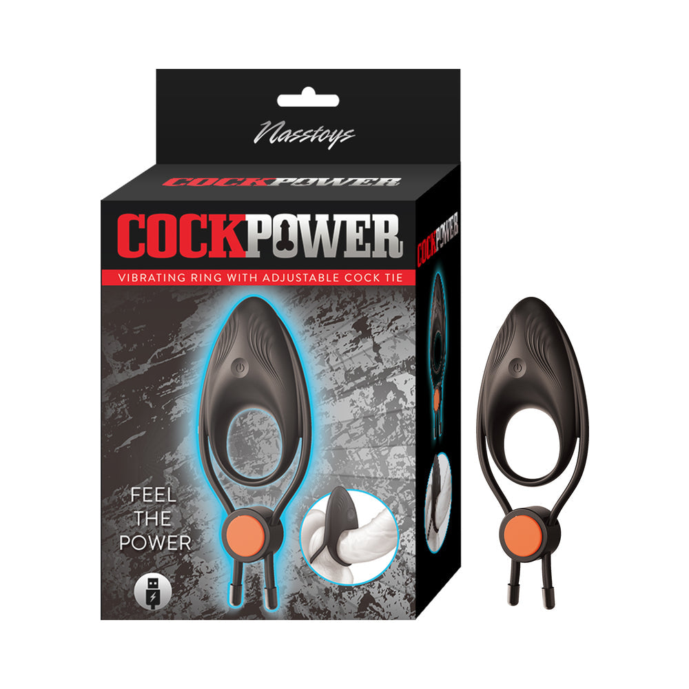 COCKPOWER VIBRATING RING WITH ADJUSTABLE COCK TIE BLACK