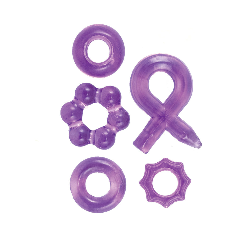 ENHANCER FIVE PIECE COCK RING SET PURPLE