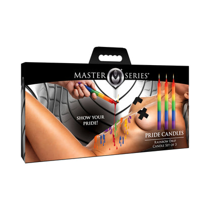 XR BRANDS - MASTER SERIES PRIDE CANDLES RAINBOW DRIP CANDLE SET OF 3