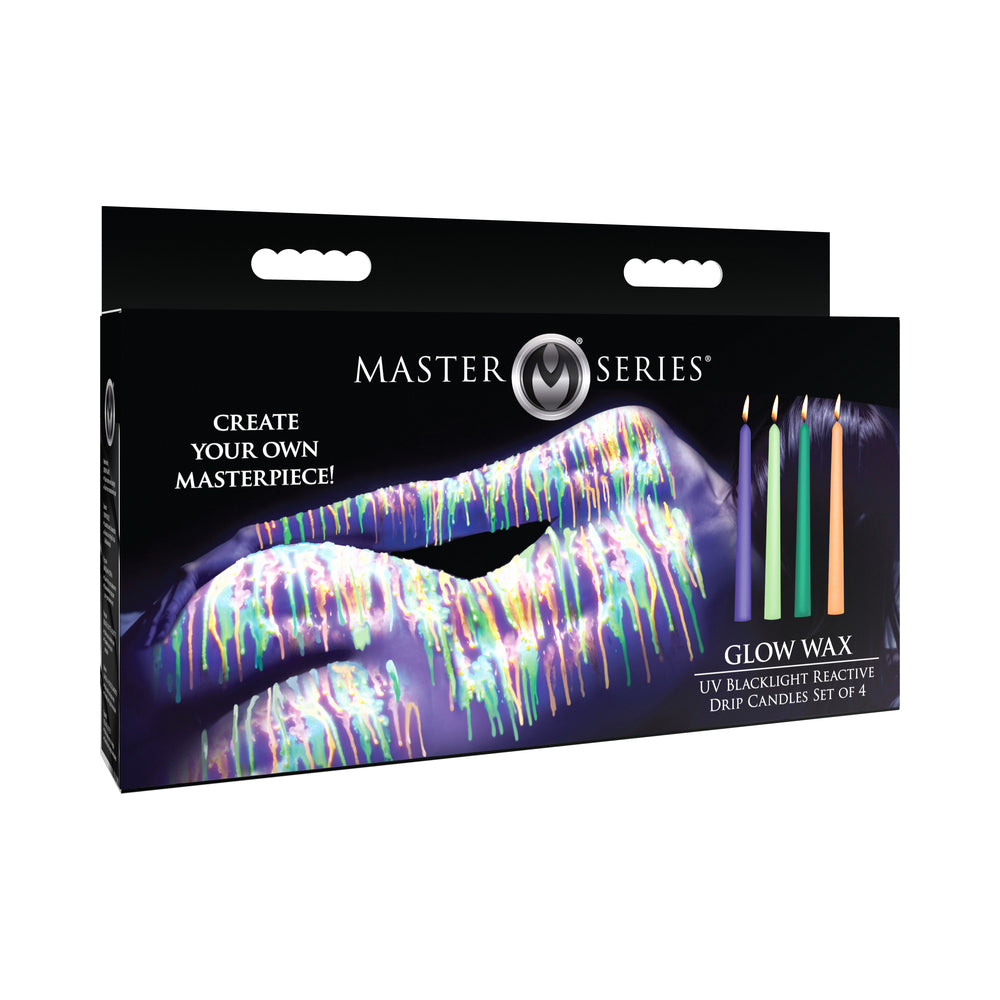 XR BRANDS - MASTER SERIES GLOW WAX UV BLACKLIGHT REACTIVE DRIP CANDLES SET OF 4