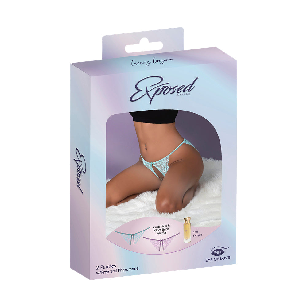 PHEROMONE PANTIES CROTCHLESS & OPEN BACK PANTY 2-PACK LILAC/AQUA