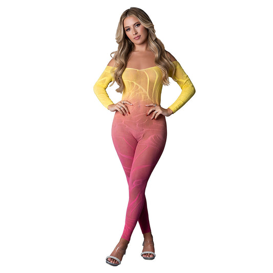 MAGIC SILK - BODYSTOCKING DE MANGA LARGA SIN COSTURAS OMBRE SUNSET T/U