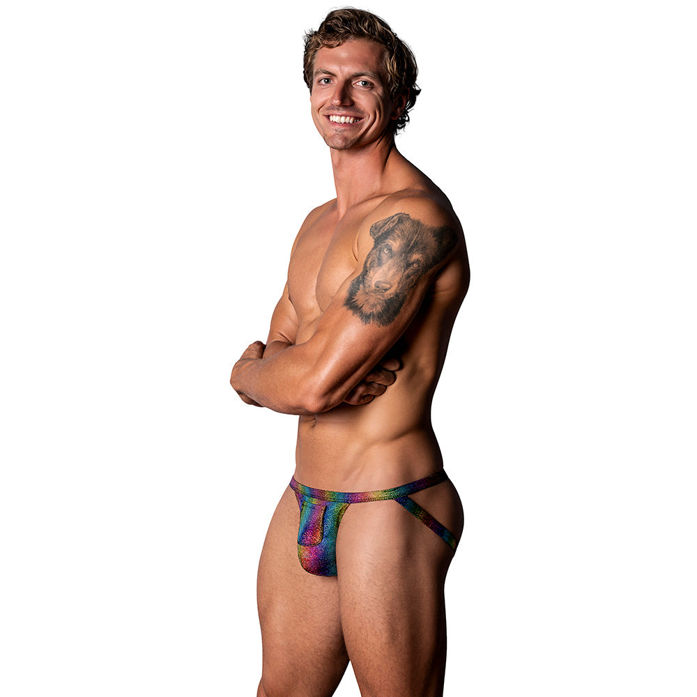 MALE POWER - THE MATCHMAKER JOCK WITH FRONT CONDOM POUCH RAINBOW L/XL