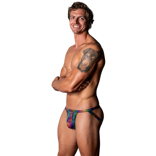 MALE POWER - THE MATCHMAKER JOCK WITH FRONT CONDOM POUCH RAINBOW L/XL
