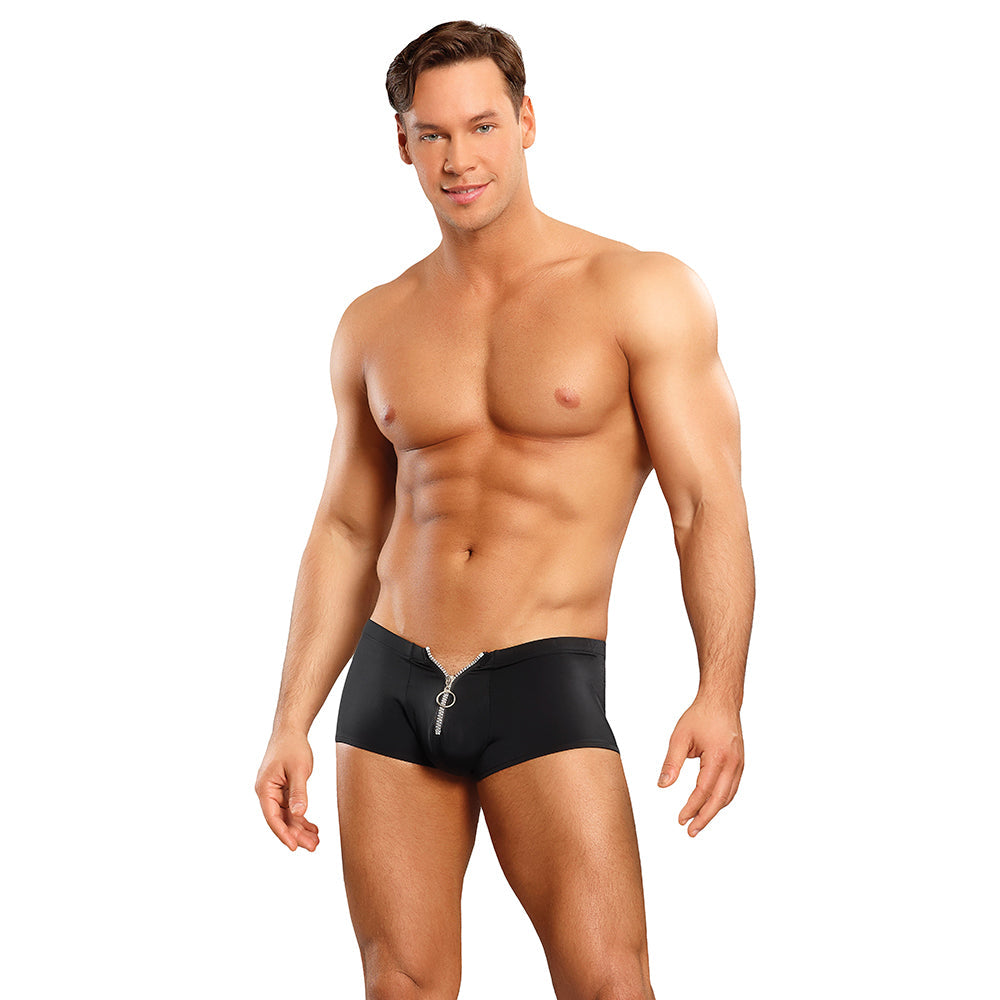 MALE POWER THE ULTIMATE DUO CRR ZIPPER SHORT & RED COCK RING BLACK L/XL