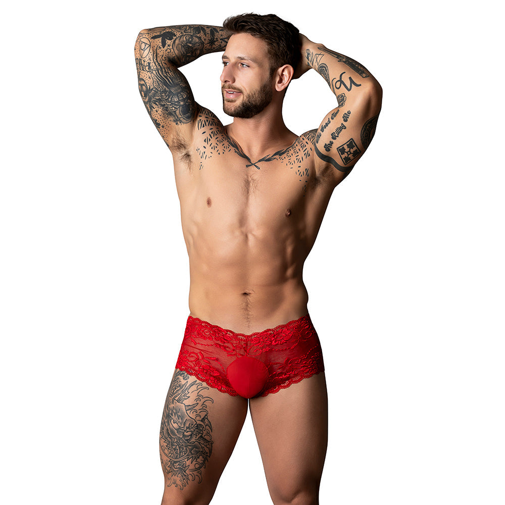 MALE POWER THE ULTIMATE DUO CRR MINI SHORT & RED COCK RING RED M