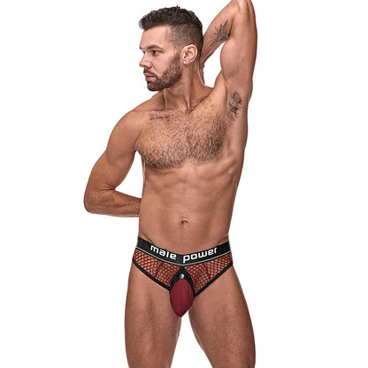 MALE POWER THE ULTIMATE DUO CRB COCK RING THONG & BLACK COCK RING BURGUNDY L/XL
