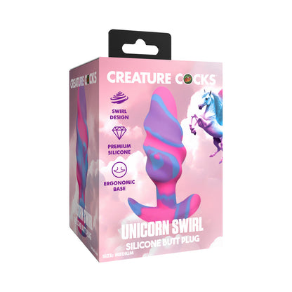 XR BRANDS - CREATURE COCKS UNICORN SWIRL SILICONE BUTT PLUG LARGE