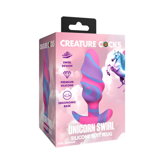 XR BRANDS - CREATURE COCKS UNICORN SWIRL SILICONE BUTT PLUG MEDIUM