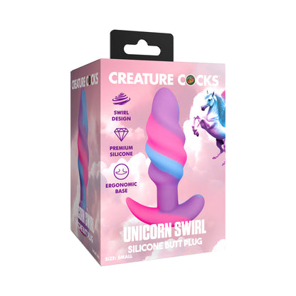 XR BRANDS - CREATURE COCKS UNICORN SWIRL SILICONE BUTT PLUG SMALL