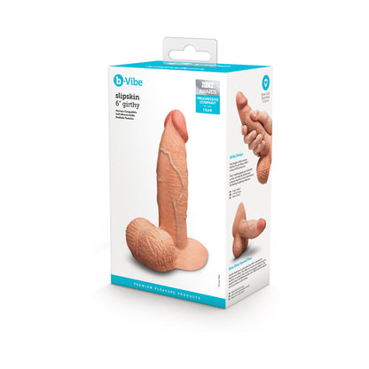 B-VIBE - SLIPSKIN REALISTIC SILICONE DILDO 6 IN. GIRTHY MOCHA