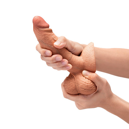 B-VIBE SLIPSKIN REALISTIC SILICONE DILDO 6 IN. GIRTHY MOCHA