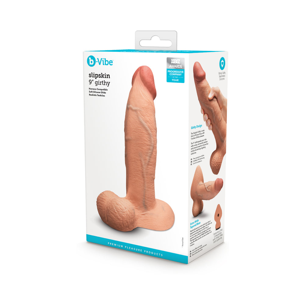 B-VIBE SLIPSKIN REALISTIC SILICONE DILDO 9 IN. GIRTHY MOCHA