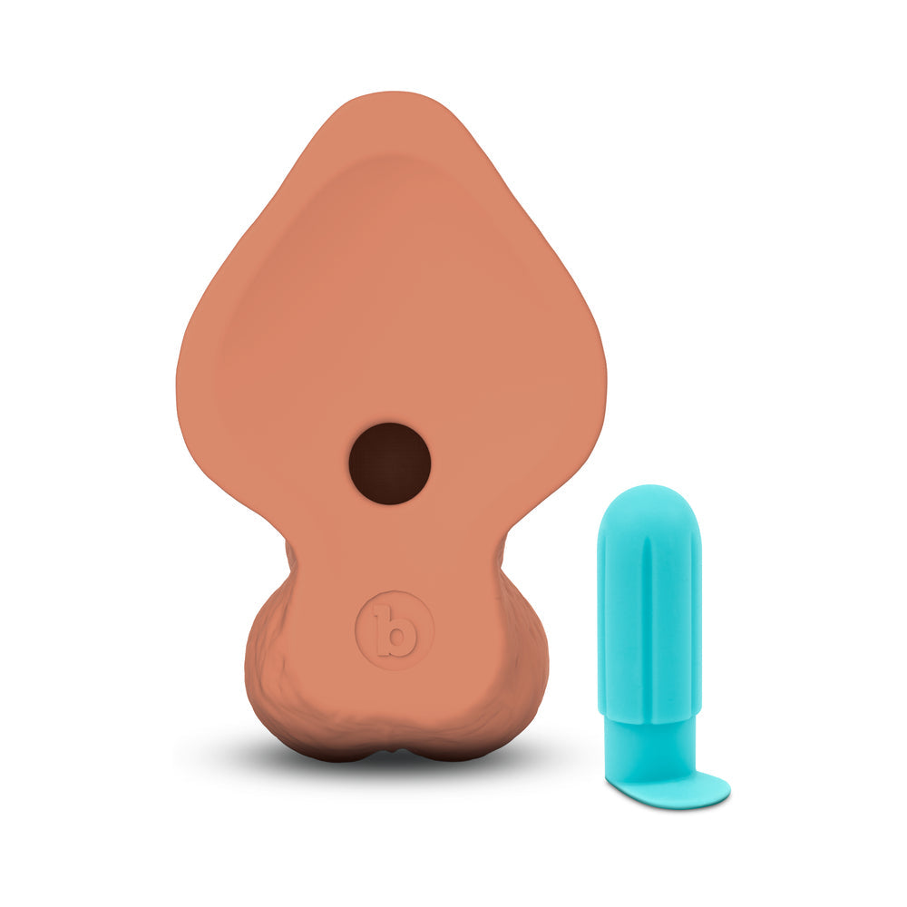 B-VIBE SLIPSKIN REALISTIC SILICONE DILDO 10 IN. CURVED MOCHA