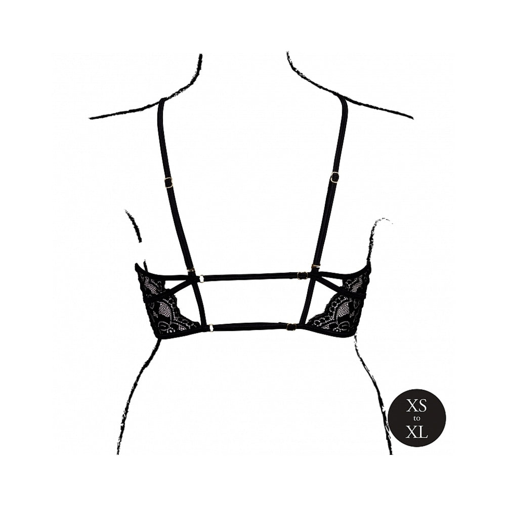 LE DESIR OPEN CUP TRIANGLE BRA WITH LACE AND ADJUSTABLE SLIDERS BLACK O/S